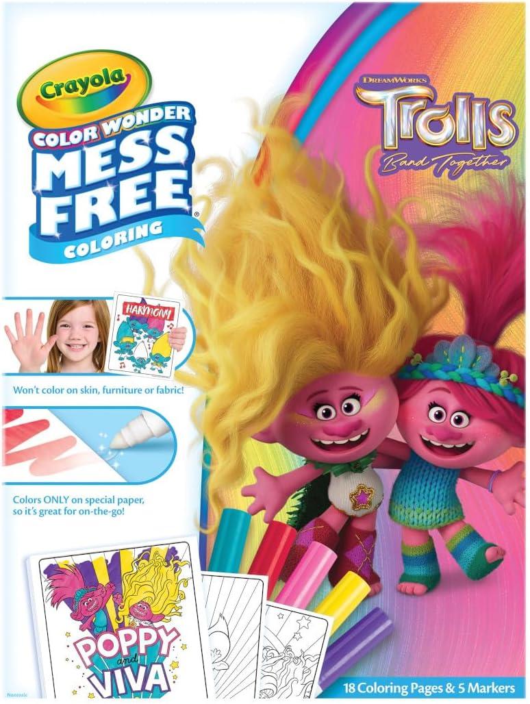 Crayola Trolls Color & Erase Sticker Activity Pad, 12 Reusable Trolls Coloring Pages & 100 Stickers, Gift(Color Wonder)