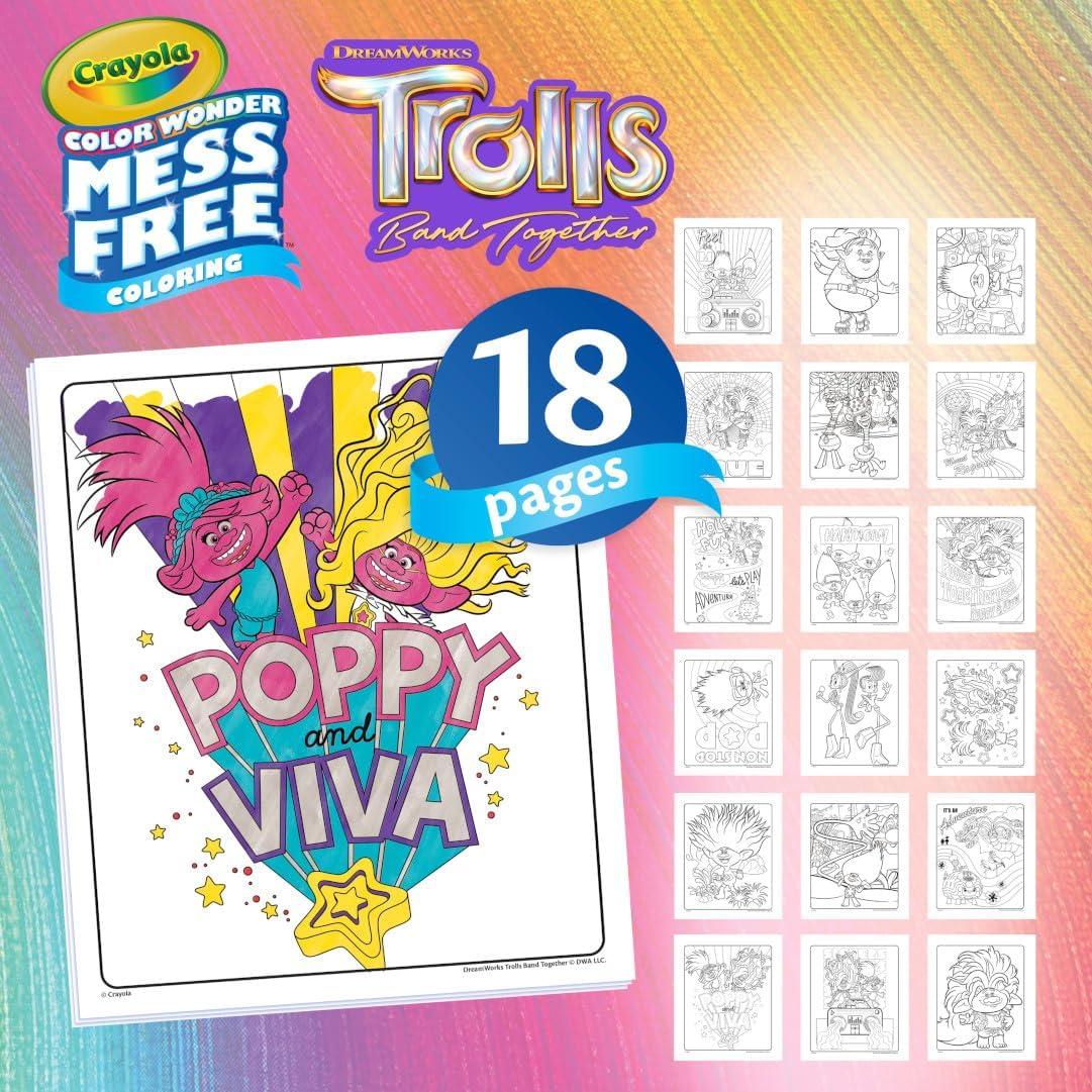 Crayola Trolls Color & Erase Sticker Activity Pad, 12 Reusable Trolls Coloring Pages & 100 Stickers, Gift(Color Wonder)