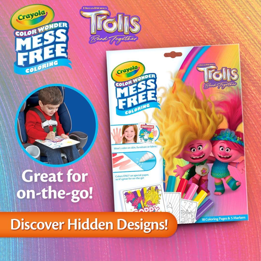 Crayola Trolls Color & Erase Sticker Activity Pad, 12 Reusable Trolls Coloring Pages & 100 Stickers, Gift(Color Wonder)