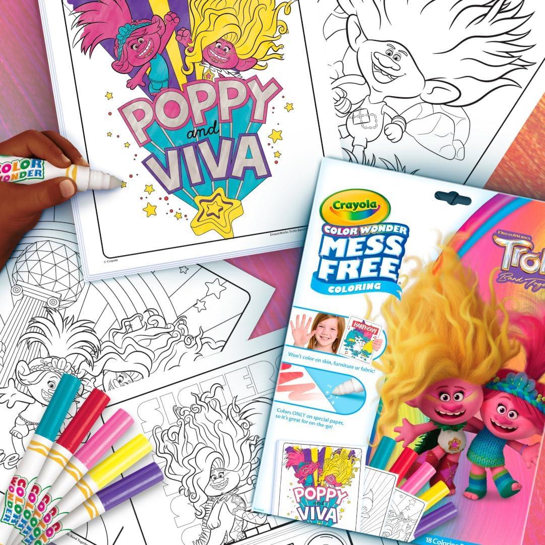 Crayola Trolls Color & Erase Sticker Activity Pad, 12 Reusable Trolls Coloring Pages & 100 Stickers, Gift(Color Wonder)