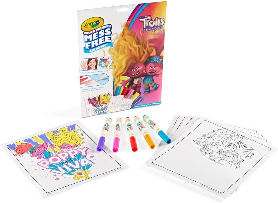 Crayola Trolls Color & Erase Sticker Activity Pad, 12 Reusable Trolls Coloring Pages & 100 Stickers, Gift(Color Wonder)