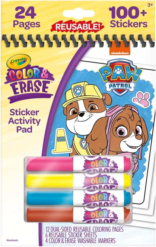 Crayola PAW Patrol Sticker Activity Pad, 12 PAW Patrol Coloring Pages, 100+ Stickers, Travel Activity, PAW Patrol Toys, Toddler Gifts(Color & Erase)