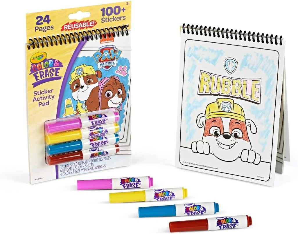 Crayola PAW Patrol Sticker Activity Pad, 12 PAW Patrol Coloring Pages, 100+ Stickers, Travel Activity, PAW Patrol Toys, Toddler Gifts(Color & Erase)