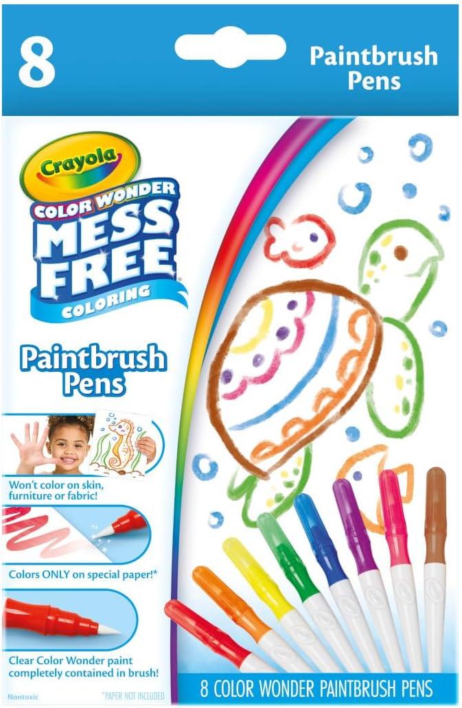 Crayola Color Wonder Mess Free Fingerpaint & Stamper Kit, Safari Stamps for Kids, Color Reveal Ink, Toddler Activity, Gifts, 3+(Paint Brush Pens)