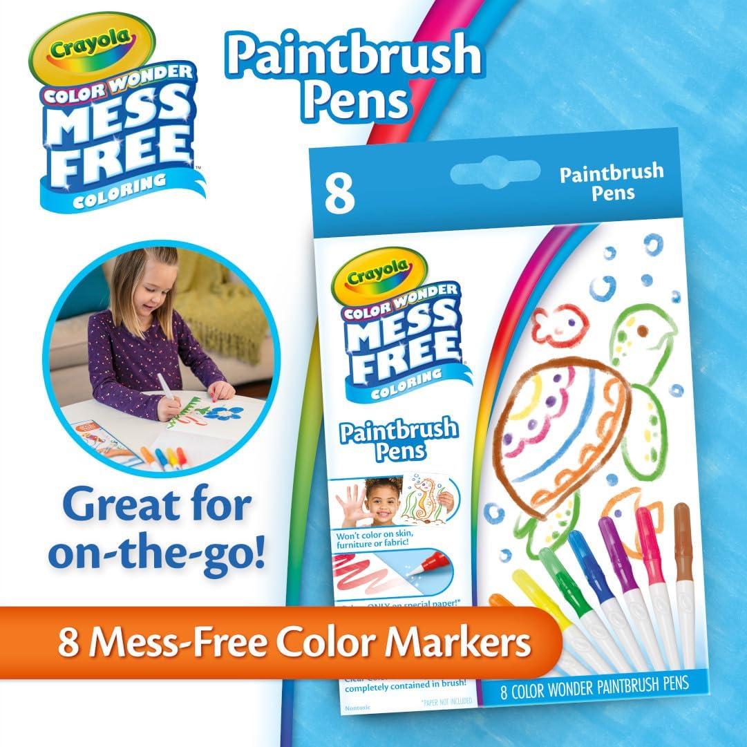 Crayola Color Wonder Mess Free Fingerpaint & Stamper Kit, Safari Stamps for Kids, Color Reveal Ink, Toddler Activity, Gifts, 3+(Paint Brush Pens)