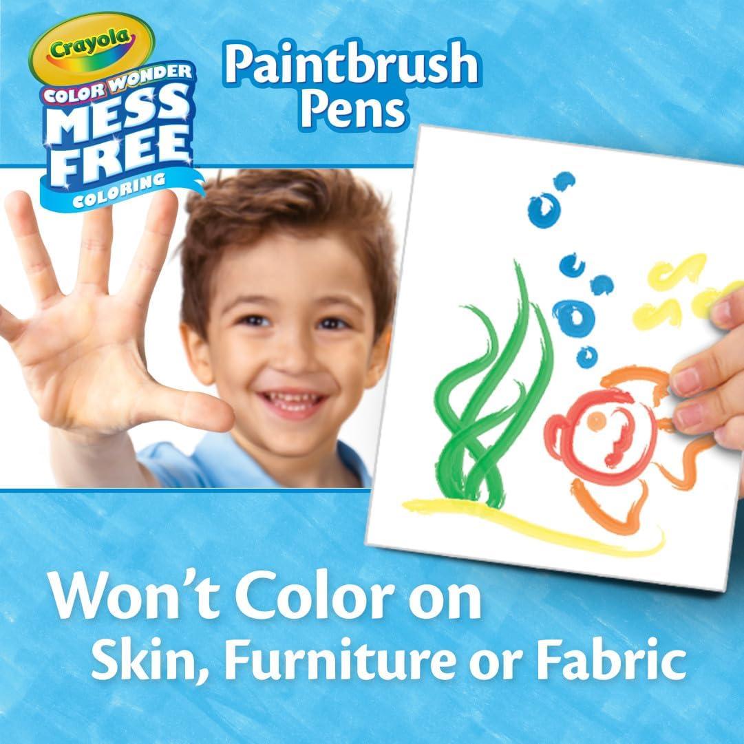 Crayola Color Wonder Mess Free Fingerpaint & Stamper Kit, Safari Stamps for Kids, Color Reveal Ink, Toddler Activity, Gifts, 3+(Paint Brush Pens)