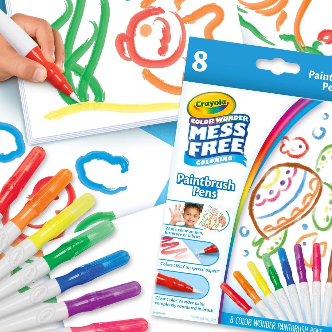 Crayola Color Wonder Mess Free Fingerpaint & Stamper Kit, Safari Stamps for Kids, Color Reveal Ink, Toddler Activity, Gifts, 3+(Paint Brush Pens)