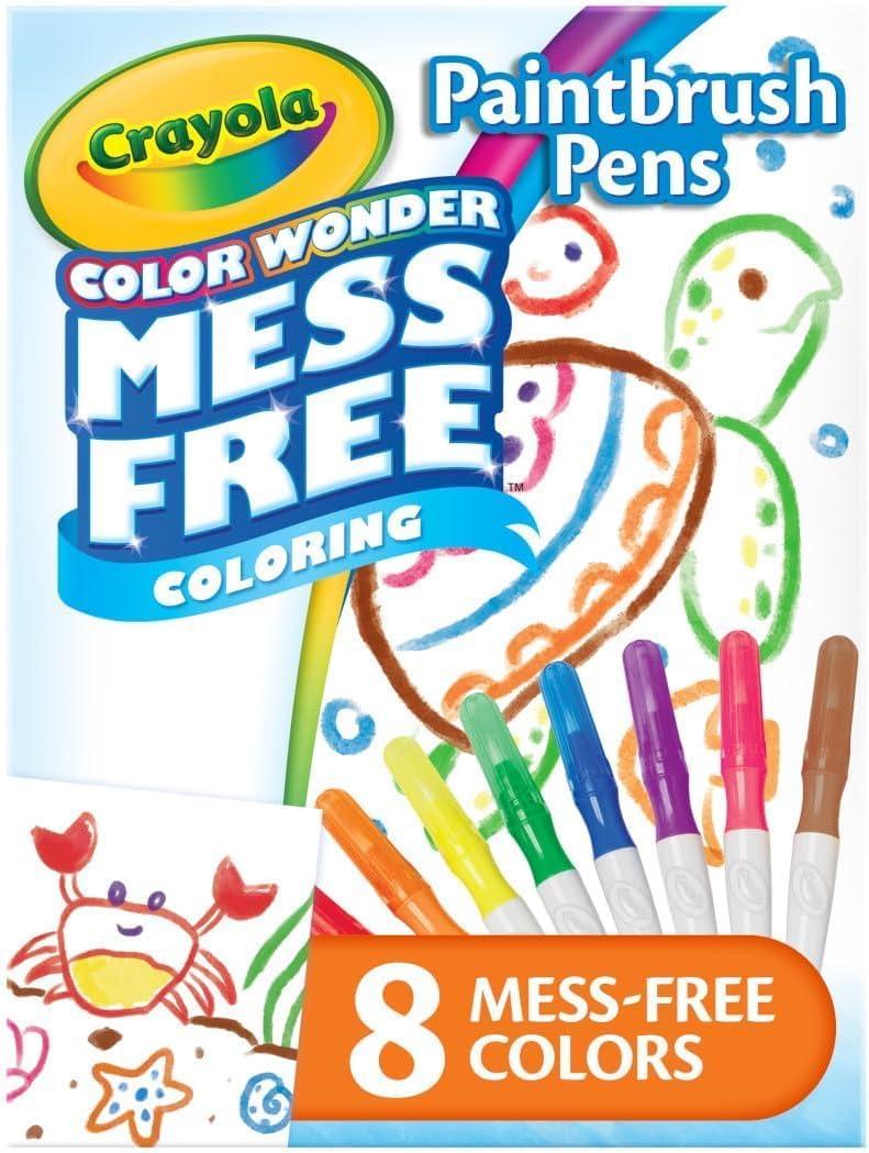 Crayola Color Wonder Mess Free Fingerpaint & Stamper Kit, Safari Stamps for Kids, Color Reveal Ink, Toddler Activity, Gifts, 3+(Paint Brush Pens)