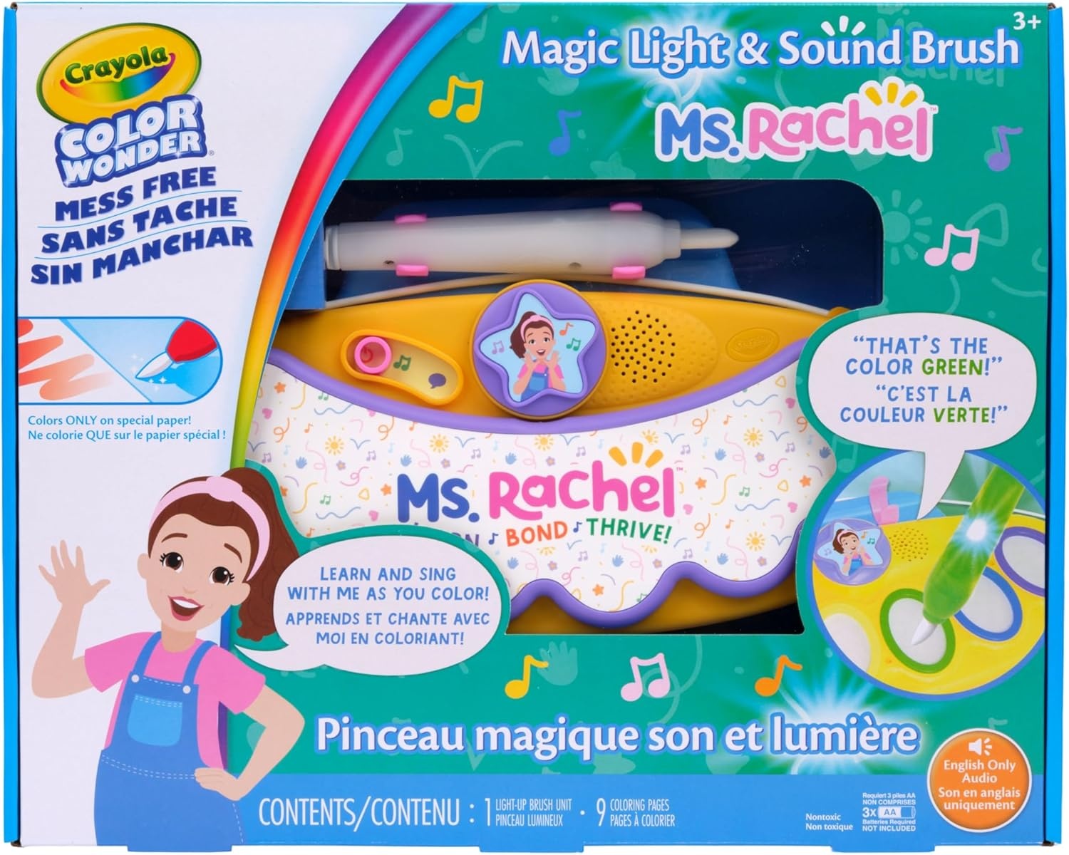 Crayola Color Wonder Magic Light Brush Featuring Ms. Rachel, MessFree Coloring Set with Songs, Paint Set for Toddlers, Art Gift for Kids, Ages 3 & Up(8×10 inches)