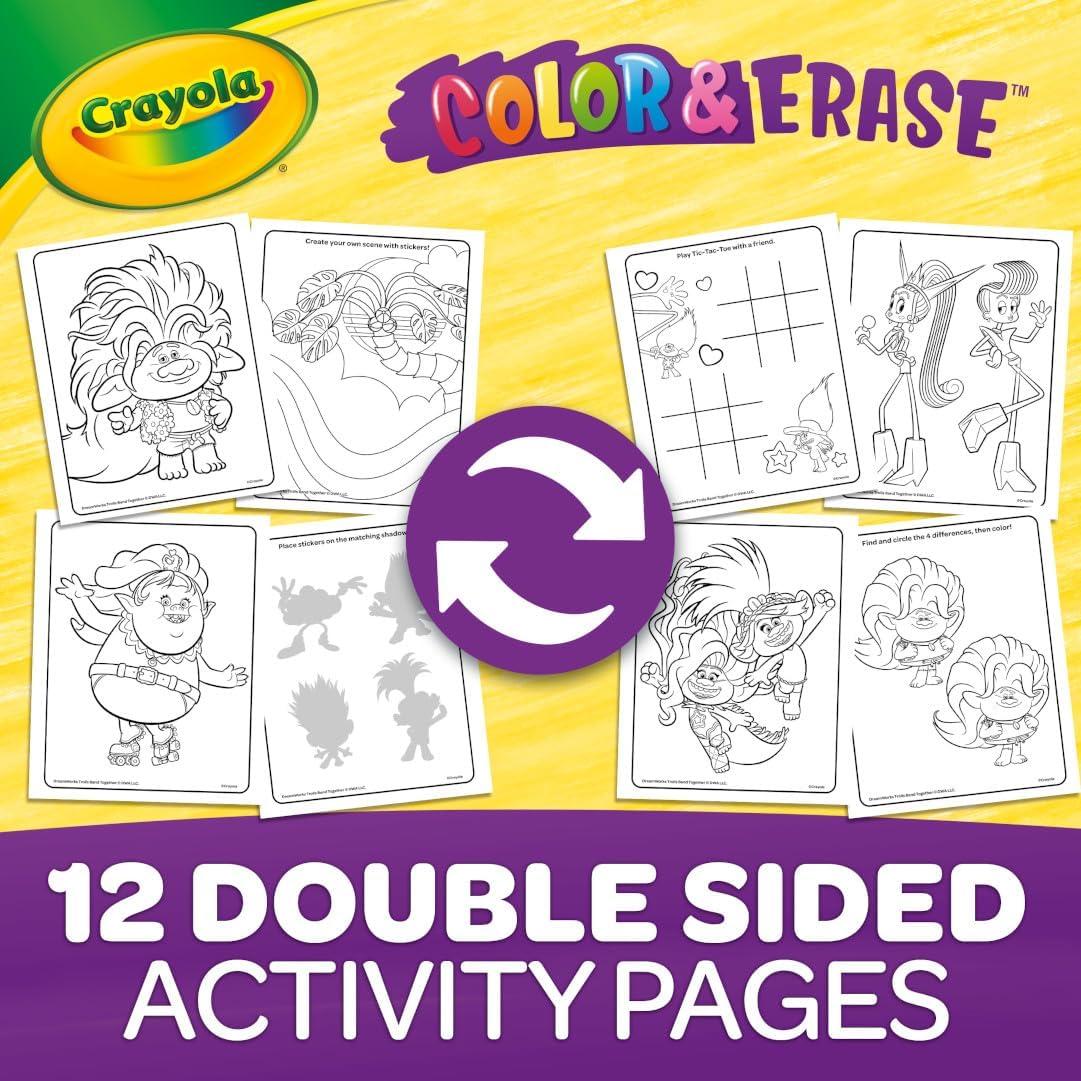 Crayola Trolls Color & Erase Sticker Activity Pad, 12 Reusable Trolls Coloring Pages & 100 Stickers, Gift(Color & Erase)