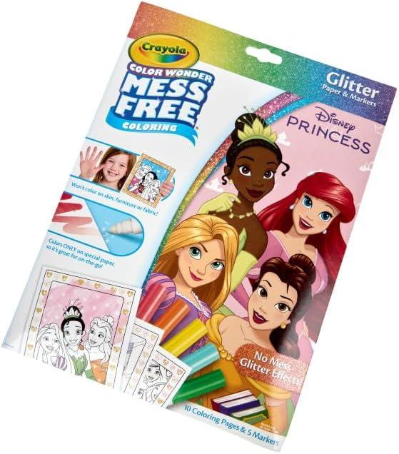Crayola Color Wonder Disney Princess Glitter Coloring Pages & Mess Free Markers, Coloring Set, Gift for Toddlers 3 & Up