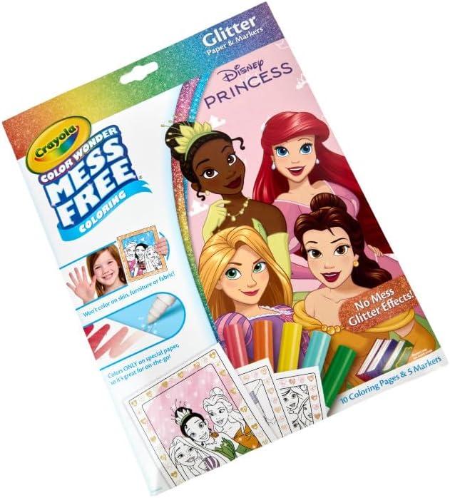 Crayola Color Wonder Disney Princess Glitter Coloring Pages & Mess Free Markers, Coloring Set, Gift for Toddlers 3 & Up
