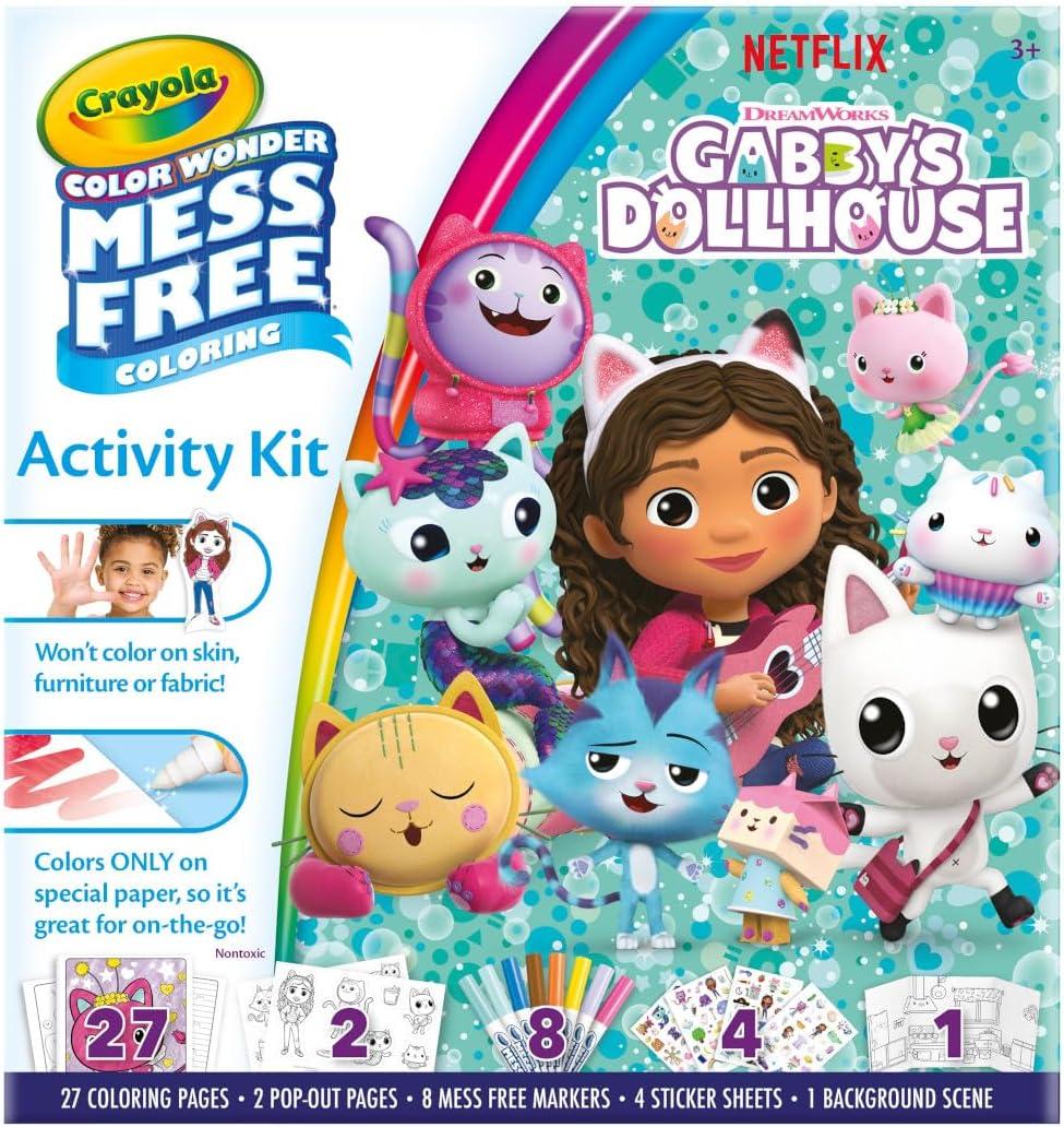 Crayola Color Wonder Mess Free Fingerpaint & Stamper Kit, Safari Stamps for Kids, Color Reveal Ink, Toddler Activity, Gifts, 3+(Gabby’s Dollhouse Activity Kit)