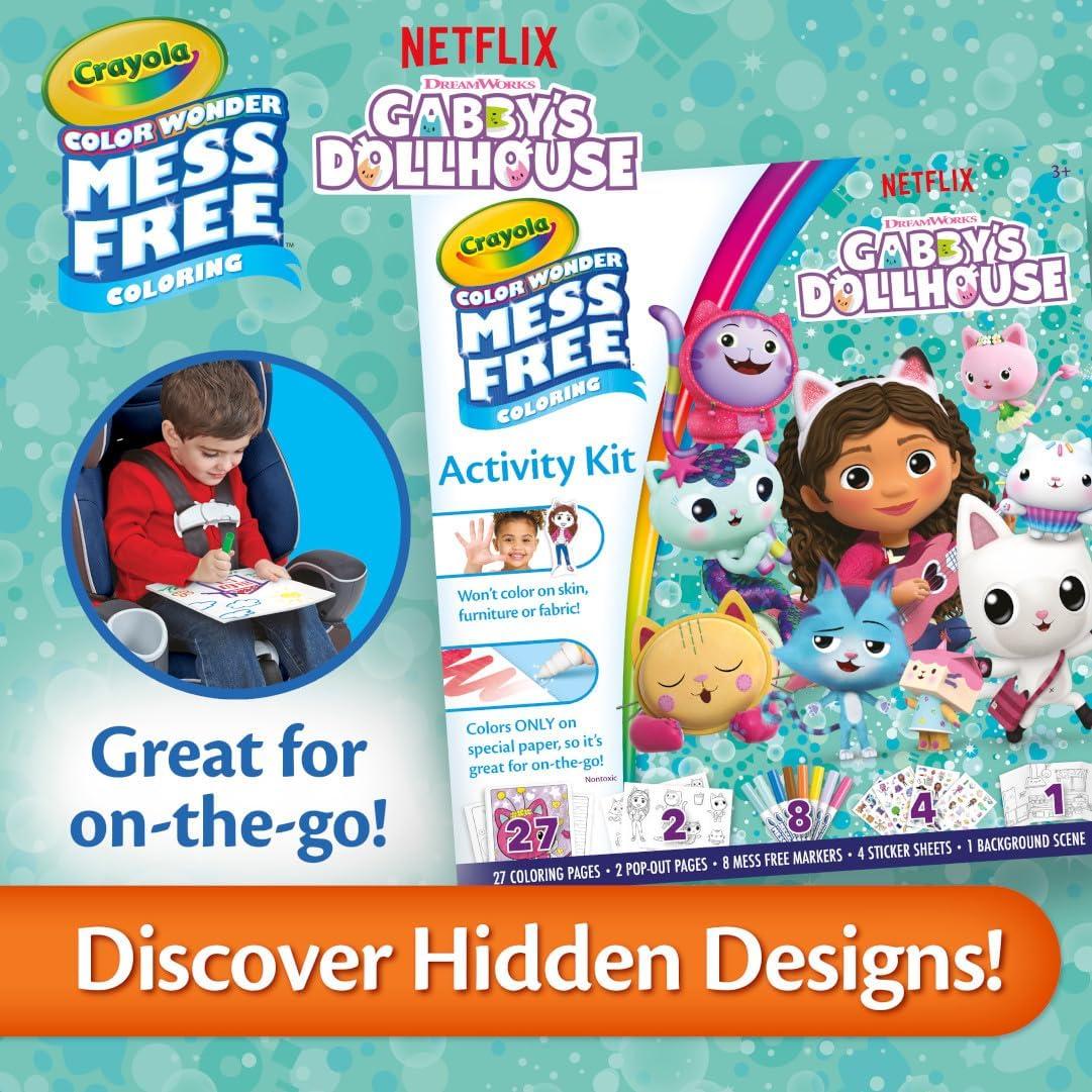 Crayola Color Wonder Mess Free Fingerpaint & Stamper Kit, Safari Stamps for Kids, Color Reveal Ink, Toddler Activity, Gifts, 3+(Gabby’s Dollhouse Activity Kit)
