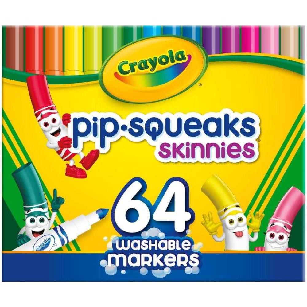 Crayola Pip-Squeaks Skinnies Washable Markers (64ct), Mini Markers for Kids, Coloring Markers, Craft Supplies, Kids Holiday Gift, 3+(64 Count (Pack of 1))