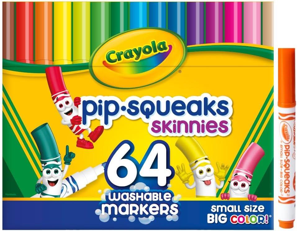 Crayola Pip-Squeaks Skinnies Washable Markers (64ct), Mini Markers for Kids, Coloring Markers, Craft Supplies, Kids Holiday Gift, 3+(64 Count (Pack of 1))