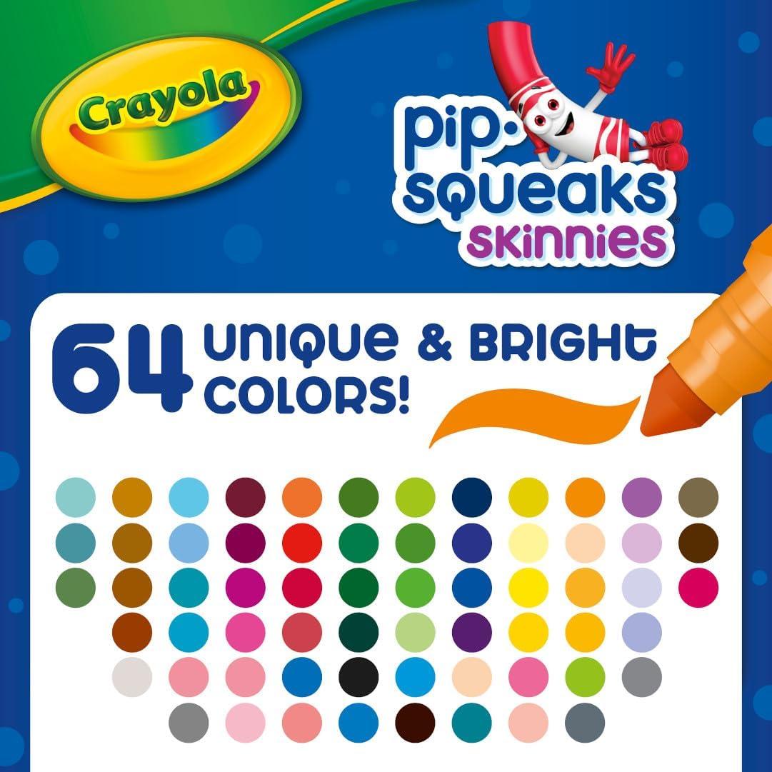 Crayola Pip-Squeaks Skinnies Washable Markers (64ct), Mini Markers for Kids, Coloring Markers, Craft Supplies, Kids Holiday Gift, 3+(64 Count (Pack of 1))