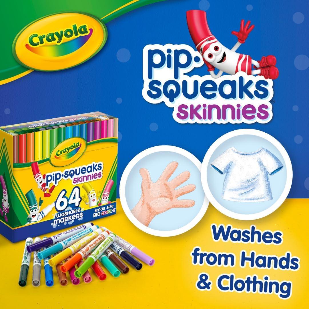 Crayola Pip-Squeaks Skinnies Washable Markers (64ct), Mini Markers for Kids, Coloring Markers, Craft Supplies, Kids Holiday Gift, 3+(64 Count (Pack of 1))