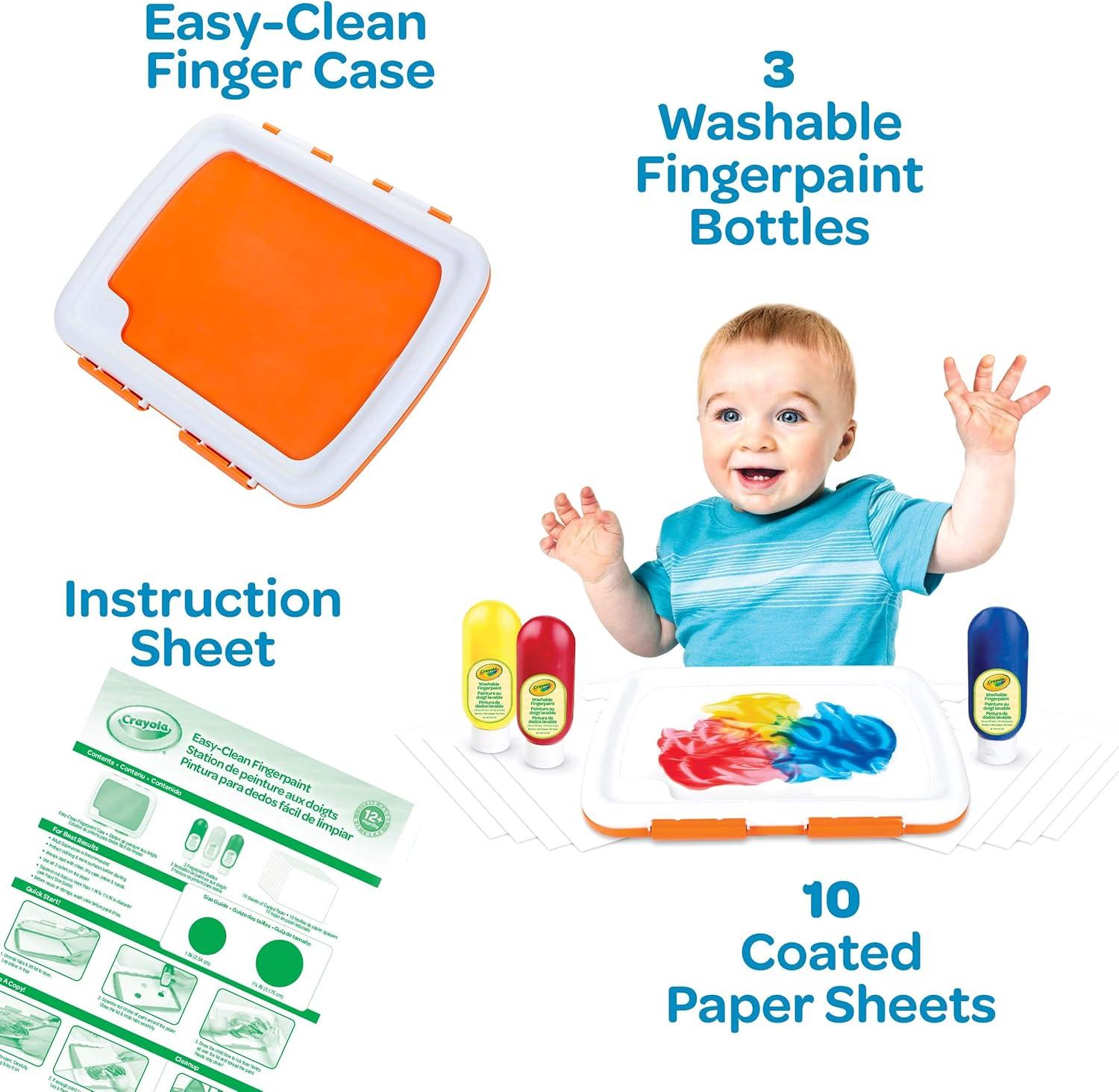 Crayola Mess Free Finger Painting Station – Washable Finger Paint for Toddlers, Christmas Gifts for Grandkids, Arts & Crafts Set, Sensory Activity, Travel Toy, Ages 1+(Fingerpaint)
