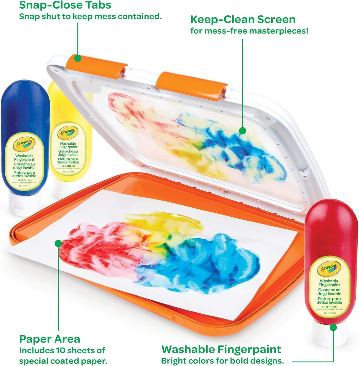Crayola Mess Free Finger Painting Station – Washable Finger Paint for Toddlers, Christmas Gifts for Grandkids, Arts & Crafts Set, Sensory Activity, Travel Toy, Ages 1+(Fingerpaint)