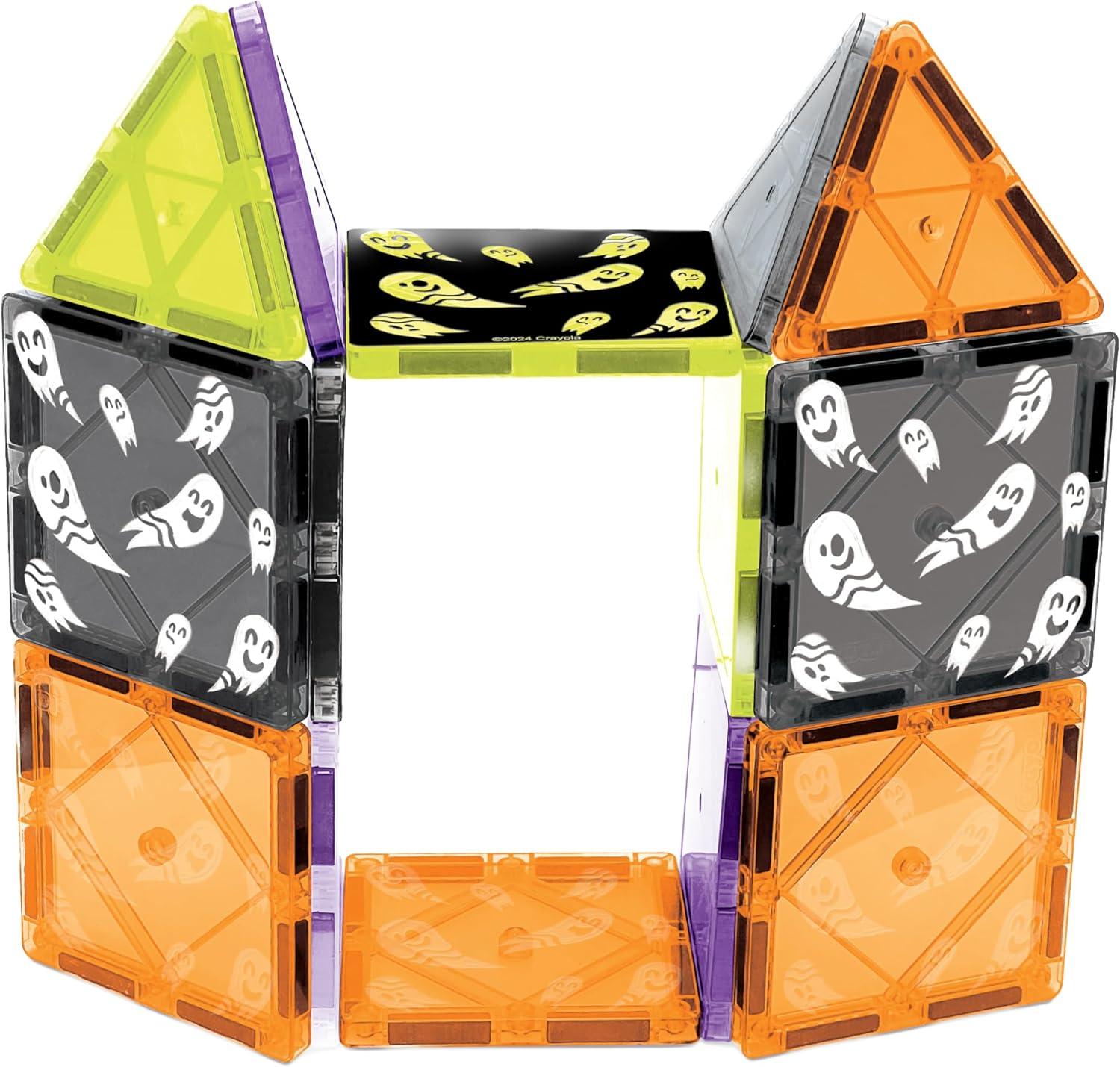 CreateOn Crayola Halloween Glow in The Dark Magnetic Tiles Set, Building Set for Kids, STEM Toys for Boys and Girls Ages 3 and Up, 14-Piece Set