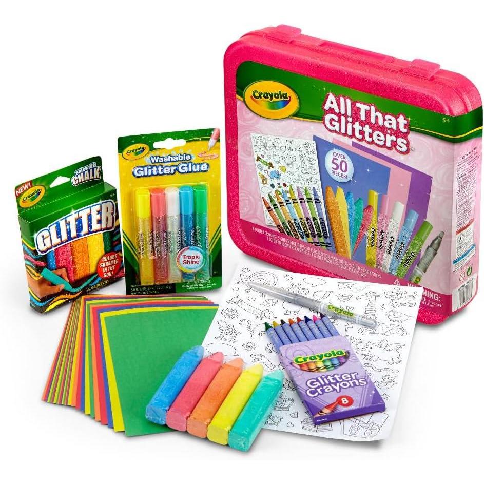 Crayola Neon Art Case (50+pcs), Holiday for Boys & Girls, Neon Paint, Markers & Crayons, Kids Glow in The Dark Art Set, Ages 5+(All That Glitter)