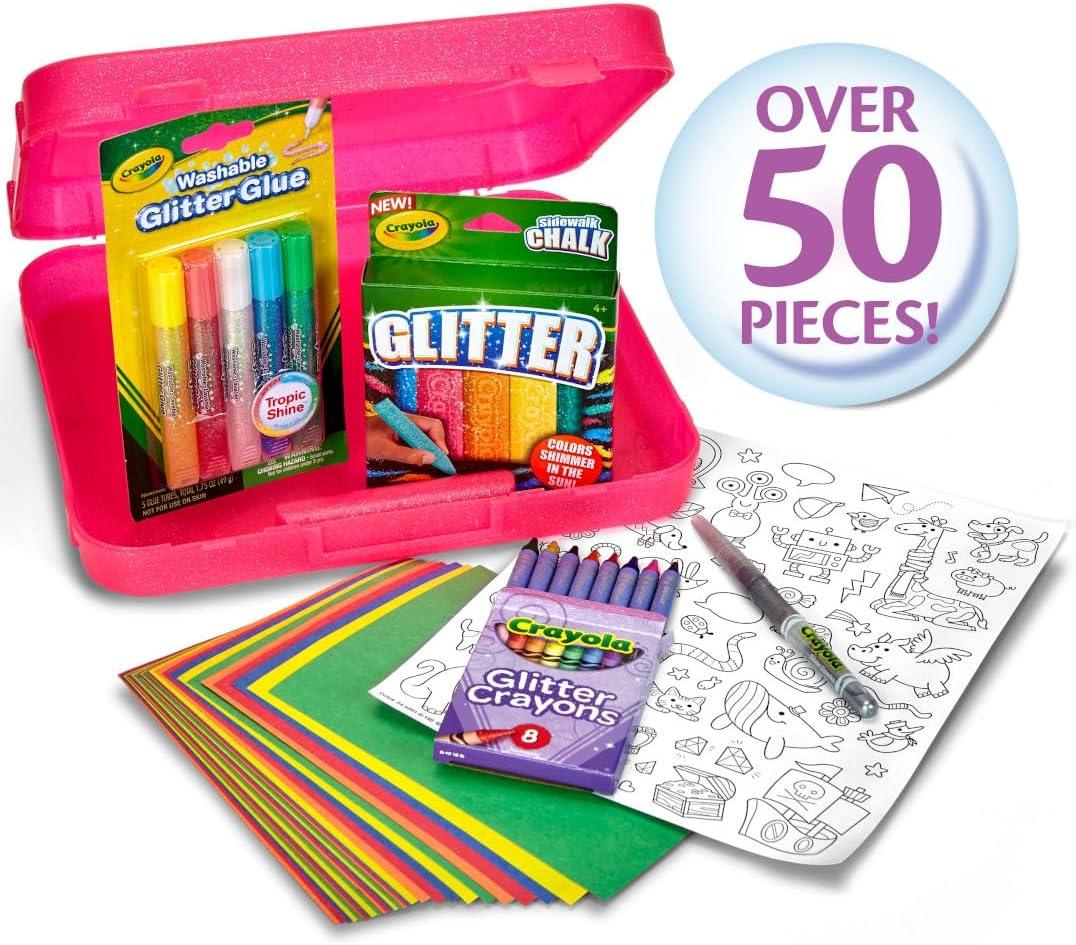 Crayola Neon Art Case (50+pcs), Holiday for Boys & Girls, Neon Paint, Markers & Crayons, Kids Glow in The Dark Art Set, Ages 5+(All That Glitter)
