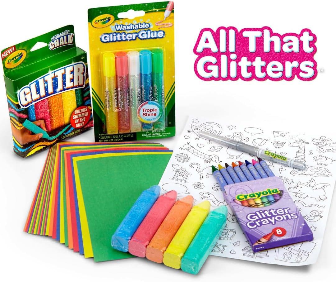 Crayola Neon Art Case (50+pcs), Holiday for Boys & Girls, Neon Paint, Markers & Crayons, Kids Glow in The Dark Art Set, Ages 5+(All That Glitter)