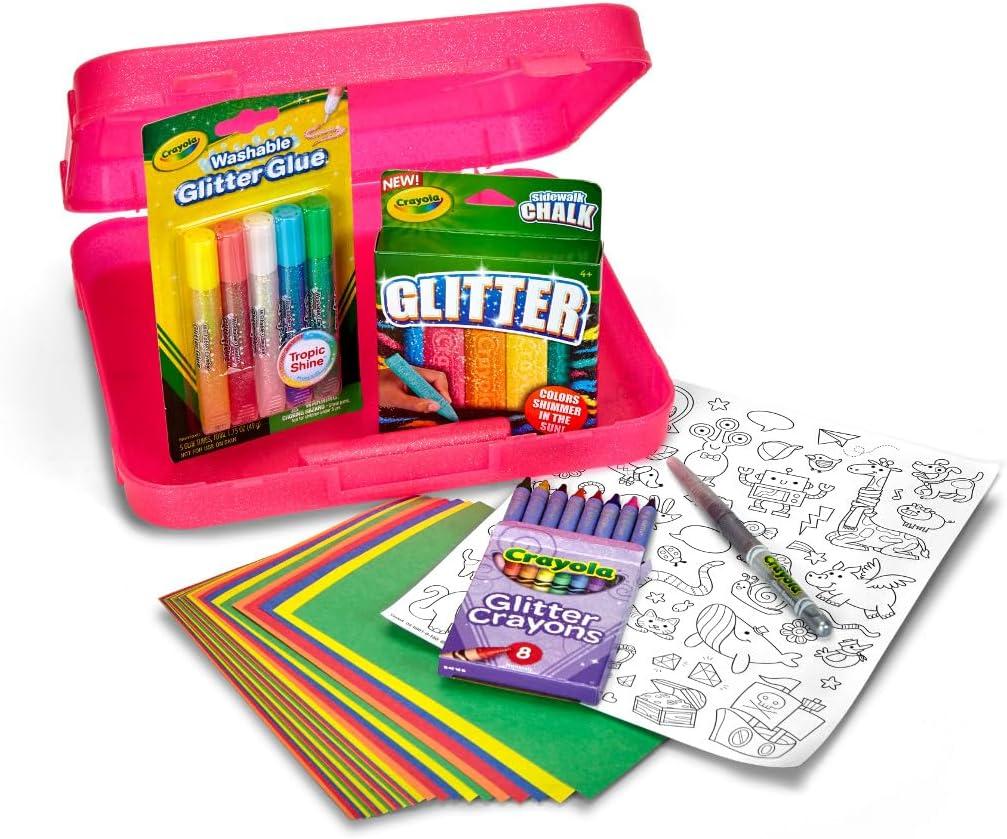 Crayola Neon Art Case (50+pcs), Holiday for Boys & Girls, Neon Paint, Markers & Crayons, Kids Glow in The Dark Art Set, Ages 5+(All That Glitter)