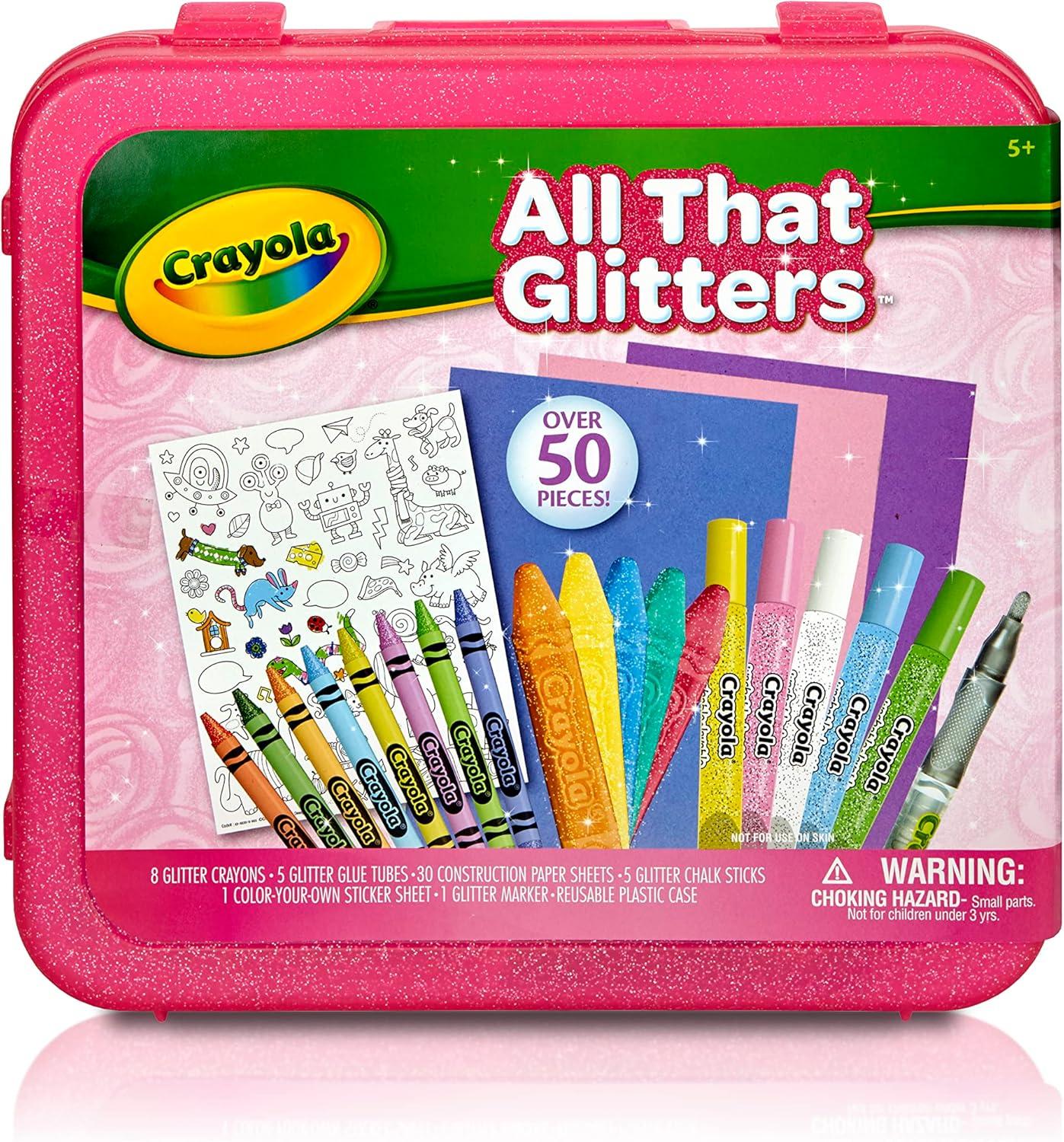 Crayola Neon Art Case (50+pcs), Holiday for Boys & Girls, Neon Paint, Markers & Crayons, Kids Glow in The Dark Art Set, Ages 5+(All That Glitter)