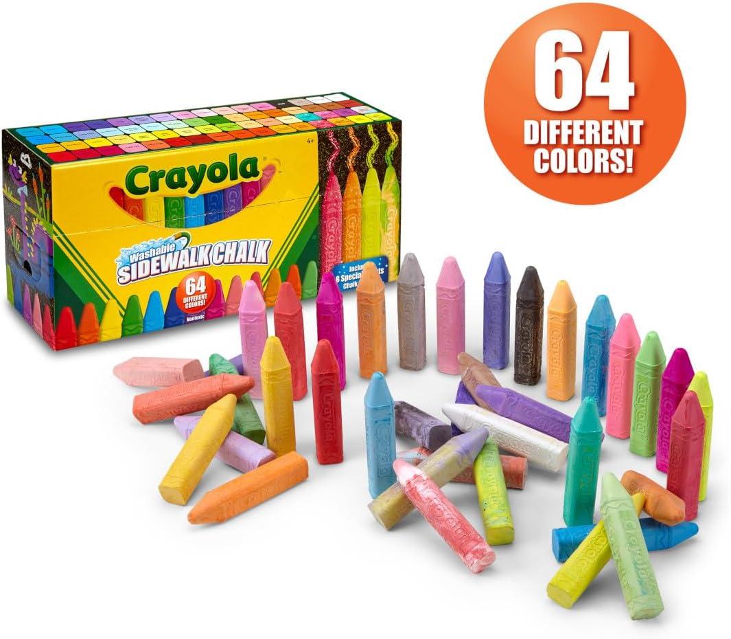Crayola Ultimate Washable Chalk Collection (64ct), Bulk Outdoor Sidewalk Chalk for Kids, Anti-Roll Sticks, Outdoor Activities & Toys for Kids, Ages 3, 4, 5(Ultimate Collection (64ct))