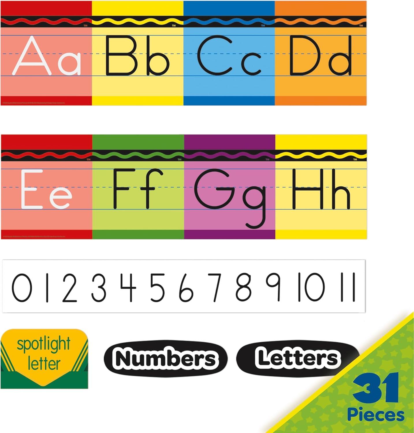 Eureka 847818 Crayola Crayons Mini Alphabet Bulletin Board Set for Teachers and Classrooms, Multicolor, 31pcs
