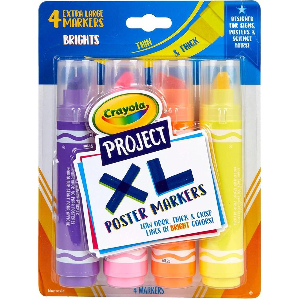 Crayola XL Poster Markers, Assorted Classic Colors, School Supplies, 4 Count(Brights)