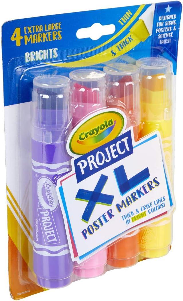 Crayola XL Poster Markers, Assorted Classic Colors, School Supplies, 4 Count(Brights)
