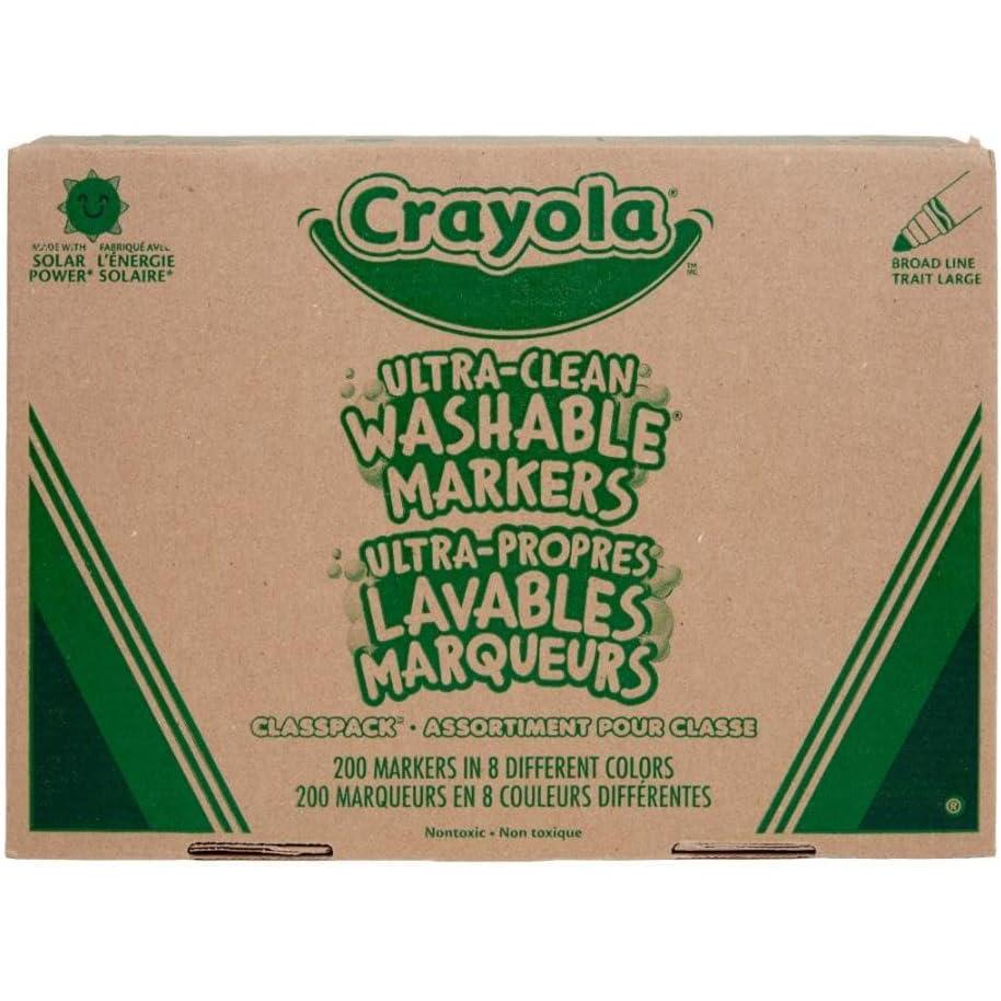 Crayola Ultra Clean Washable Markers Classpack (200ct), 10 Assorted Colors, Bulk Markers for Preschool, Kindergarten, Elementary Classrooms, Ages 3, 4, 5(Broad Line)