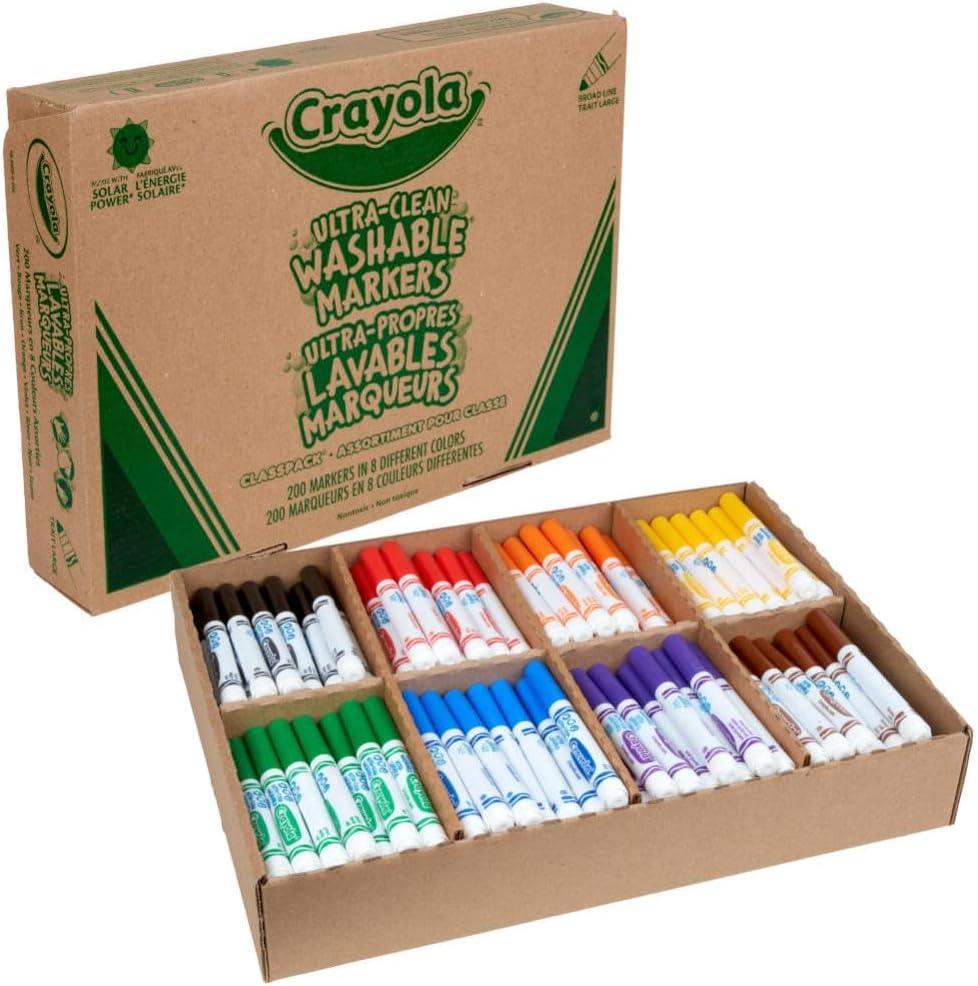 Crayola Ultra Clean Washable Markers Classpack (200ct), 10 Assorted Colors, Bulk Markers for Preschool, Kindergarten, Elementary Classrooms, Ages 3, 4, 5(Broad Line)