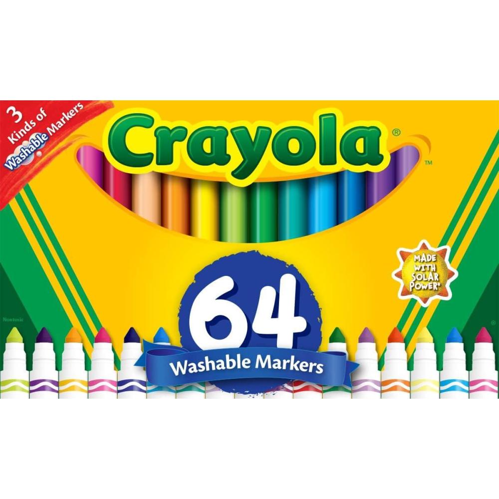 Crayola Washable Broad Line Marker Variety Set (64ct), Ultra-Clean, Window, & Gel FX Markers for Kids, Coloring Supplies for Arts & Crafts, Ages 3, 4, 5