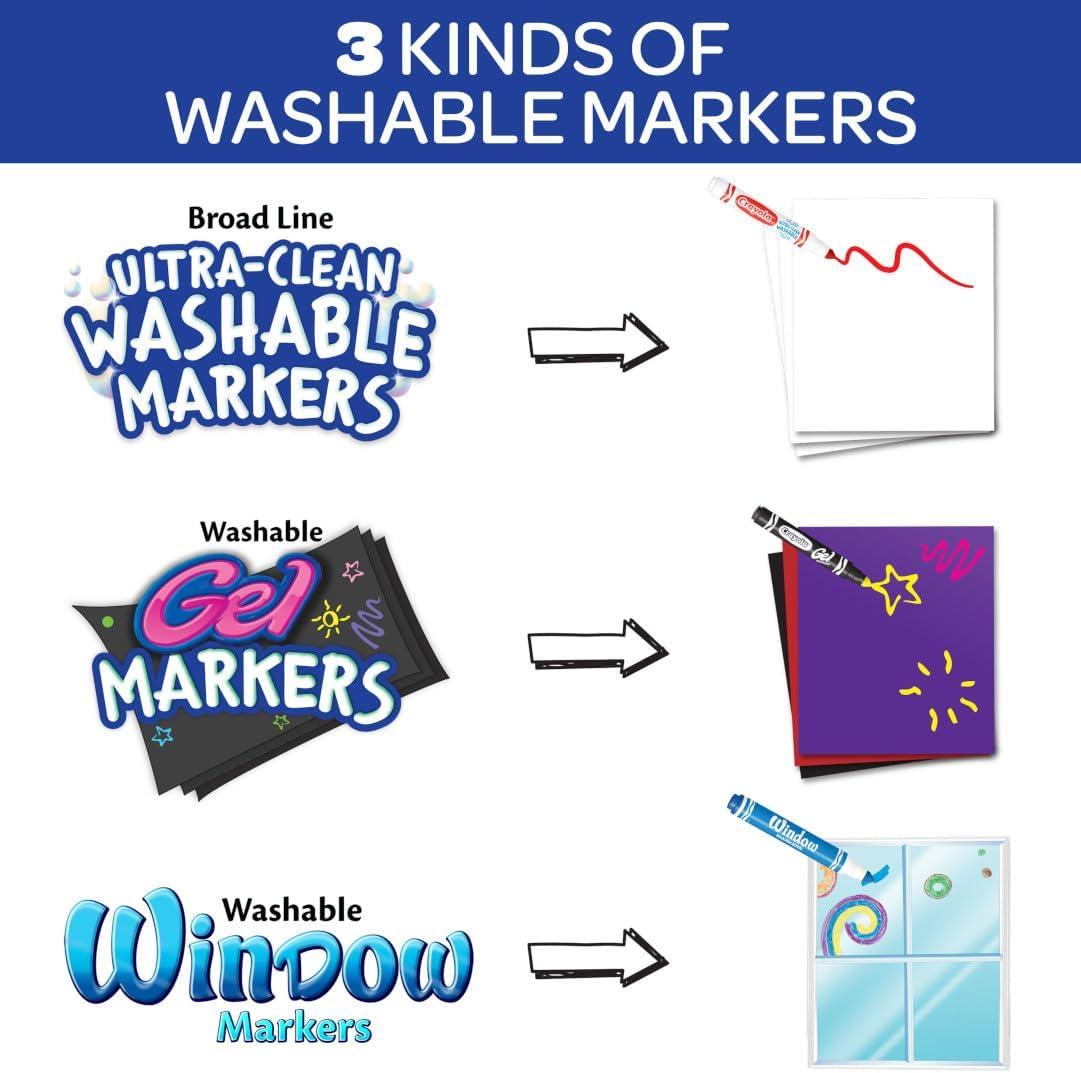 Crayola Washable Broad Line Marker Variety Set (64ct), Ultra-Clean, Window, & Gel FX Markers for Kids, Coloring Supplies for Arts & Crafts, Ages 3, 4, 5