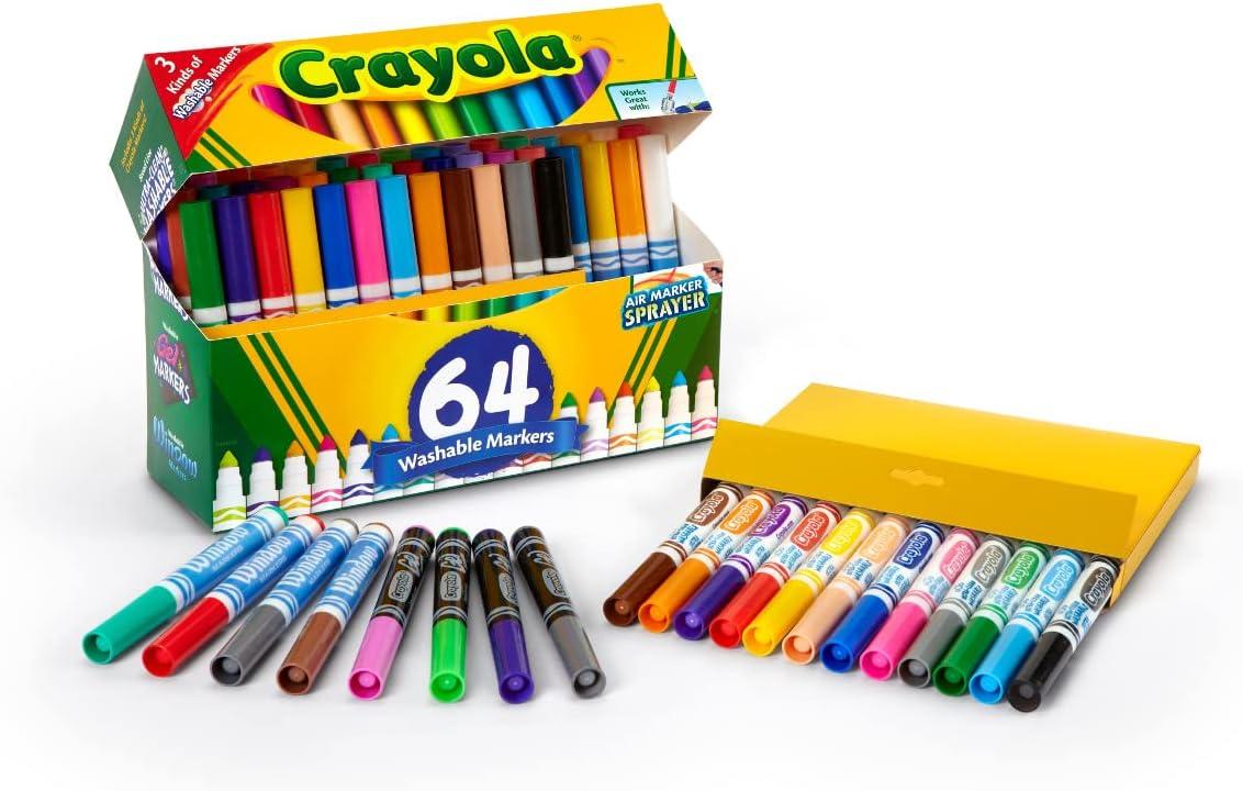 Crayola Washable Broad Line Marker Variety Set (64ct), Ultra-Clean, Window, & Gel FX Markers for Kids, Coloring Supplies for Arts & Crafts, Ages 3, 4, 5