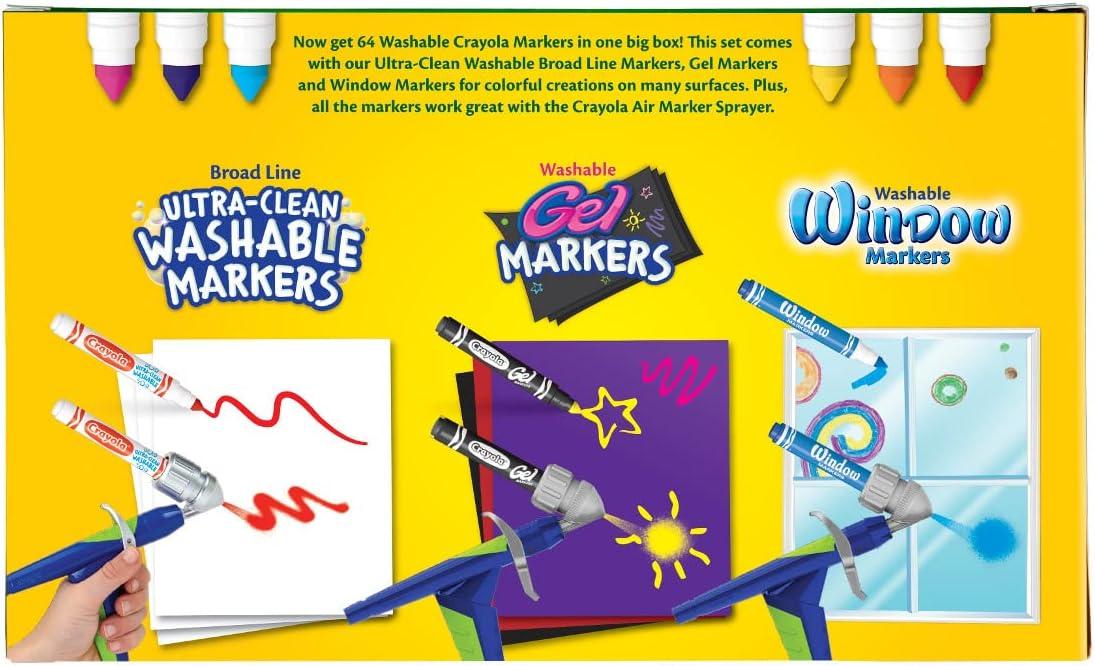 Crayola Washable Broad Line Marker Variety Set (64ct), Ultra-Clean, Window, & Gel FX Markers for Kids, Coloring Supplies for Arts & Crafts, Ages 3, 4, 5