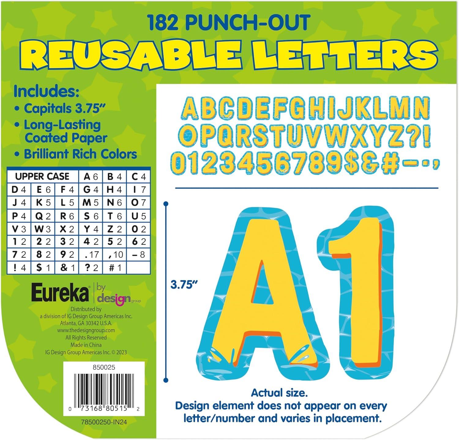 Eureka Crayola Letter, Number, Punctuation Mark, and Symbol Classroom Decorations for Teachers, 4″ H, 178 Pieces, Blue(Seas the Day)