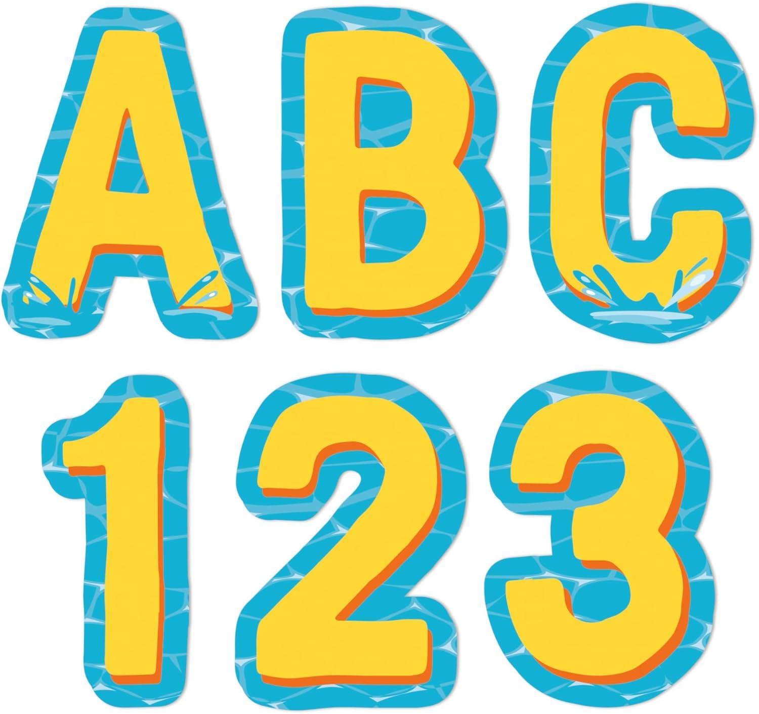 Eureka Crayola Letter, Number, Punctuation Mark, and Symbol Classroom Decorations for Teachers, 4″ H, 178 Pieces, Blue(Seas the Day)