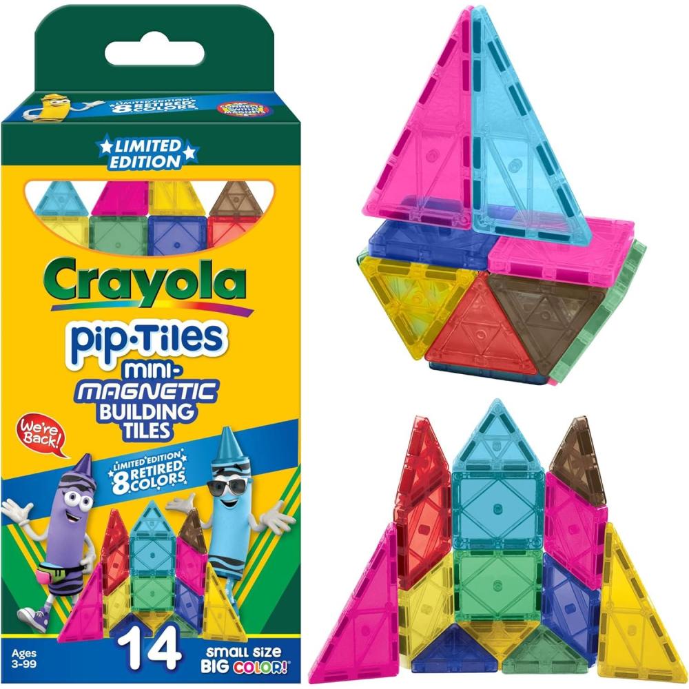 CreateOn Crayola Limited Edition Retro PIP Magnetic Tiles Set, Building Set for Kids, STEM Toys for Boys and Girls Ages 3 and Up, 14-Piece Set