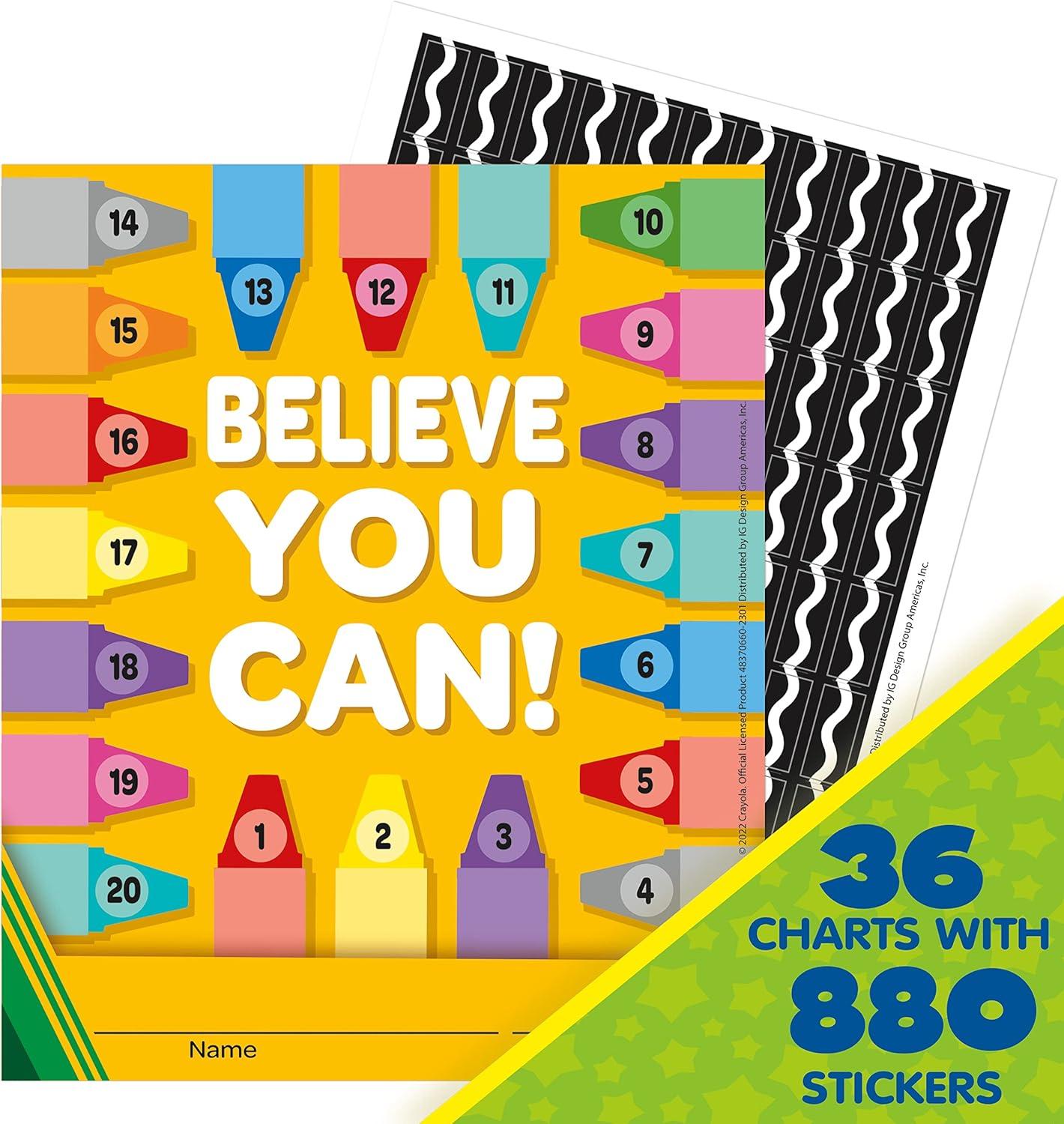 Eureka Crayola Mini Student Sticker Reward Charts for School or Home, 5″ x 6″, 36 Charts and Over 700 Stickers(OS)