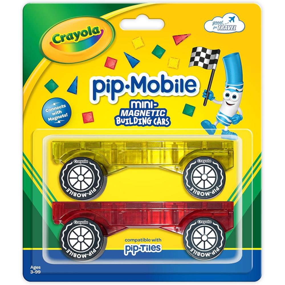 Crayola PIP-Mobiles Rolling Chassis Accessory for Magnetic Building Tiles – Add Wheels to Crayola PIP-Tile Sets – STEM Learning Toy for Kids Ages 3+ – Creative Educational Travel Toy – 2-Pack (Bold)