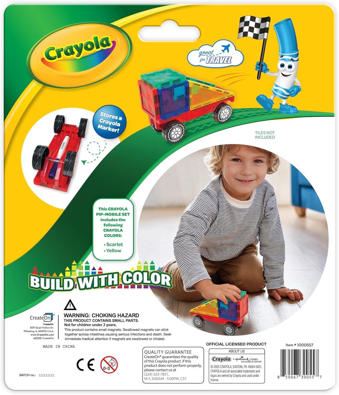 Crayola PIP-Mobiles Rolling Chassis Accessory for Magnetic Building Tiles – Add Wheels to Crayola PIP-Tile Sets – STEM Learning Toy for Kids Ages 3+ – Creative Educational Travel Toy – 2-Pack (Bold)