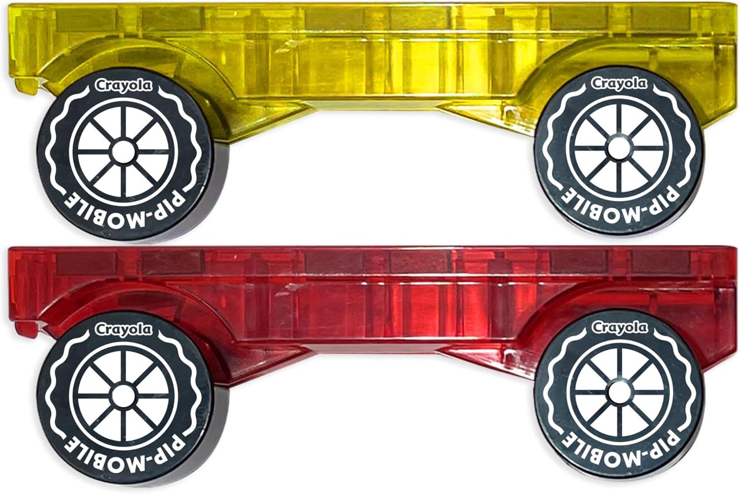 Crayola PIP-Mobiles Rolling Chassis Accessory for Magnetic Building Tiles – Add Wheels to Crayola PIP-Tile Sets – STEM Learning Toy for Kids Ages 3+ – Creative Educational Travel Toy – 2-Pack (Bold)