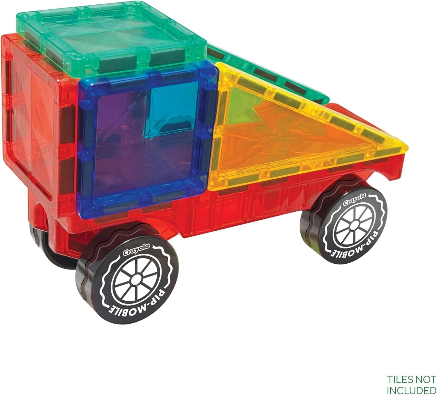 Crayola PIP-Mobiles Rolling Chassis Accessory for Magnetic Building Tiles – Add Wheels to Crayola PIP-Tile Sets – STEM Learning Toy for Kids Ages 3+ – Creative Educational Travel Toy – 2-Pack (Bold)