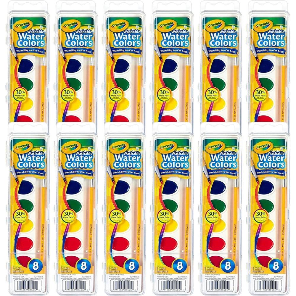 Crayola Washable Watercolor Paint Sets for Kids (12ct), Bulk Classroom Art Supplies for Preschool & Kindergarten, Classroom Learning Activities for Toddlers(Watercolors)