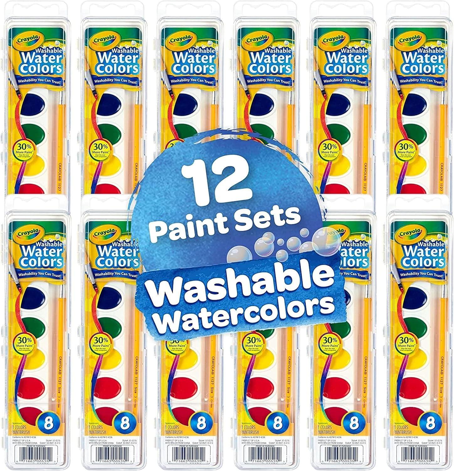 Crayola Washable Watercolor Paint Sets for Kids (12ct), Bulk Classroom Art Supplies for Preschool & Kindergarten, Classroom Learning Activities for Toddlers(Watercolors)